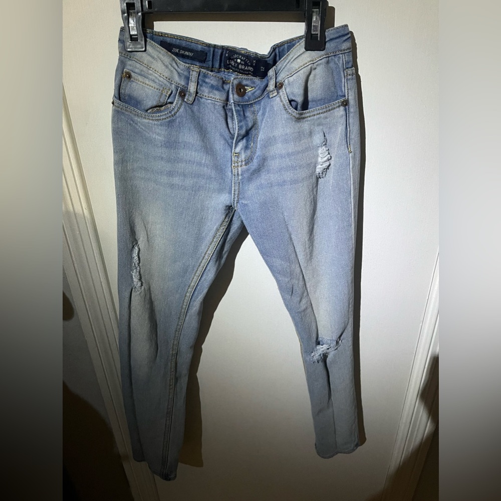 Lucky Brand Jeans Girls size 12 distressed skinny jeans, gently worn
